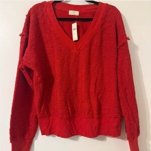 NWT Anthropologie T.La Vibrant Red V-Neck Sweater - Size XL